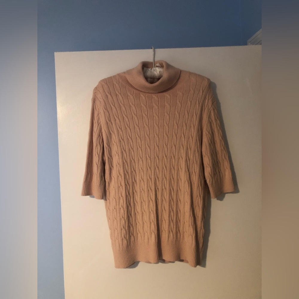 Lands’ End light pink turtleneck, short sleeve sweater. size medium (10- 12).
